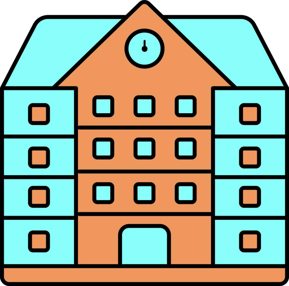 Cyan and Orange School Building Icon in Flat Style. vector