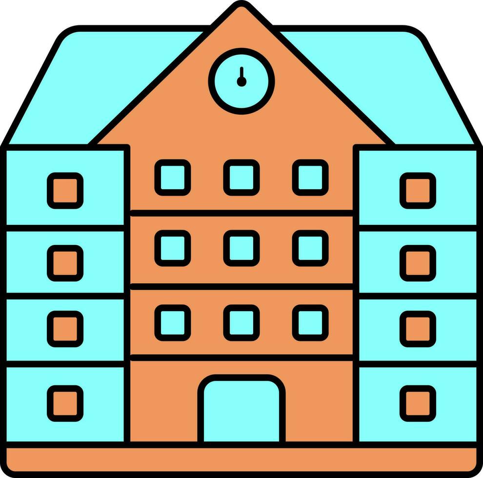 Cyan and Orange School Building Icon in Flat Style. vector