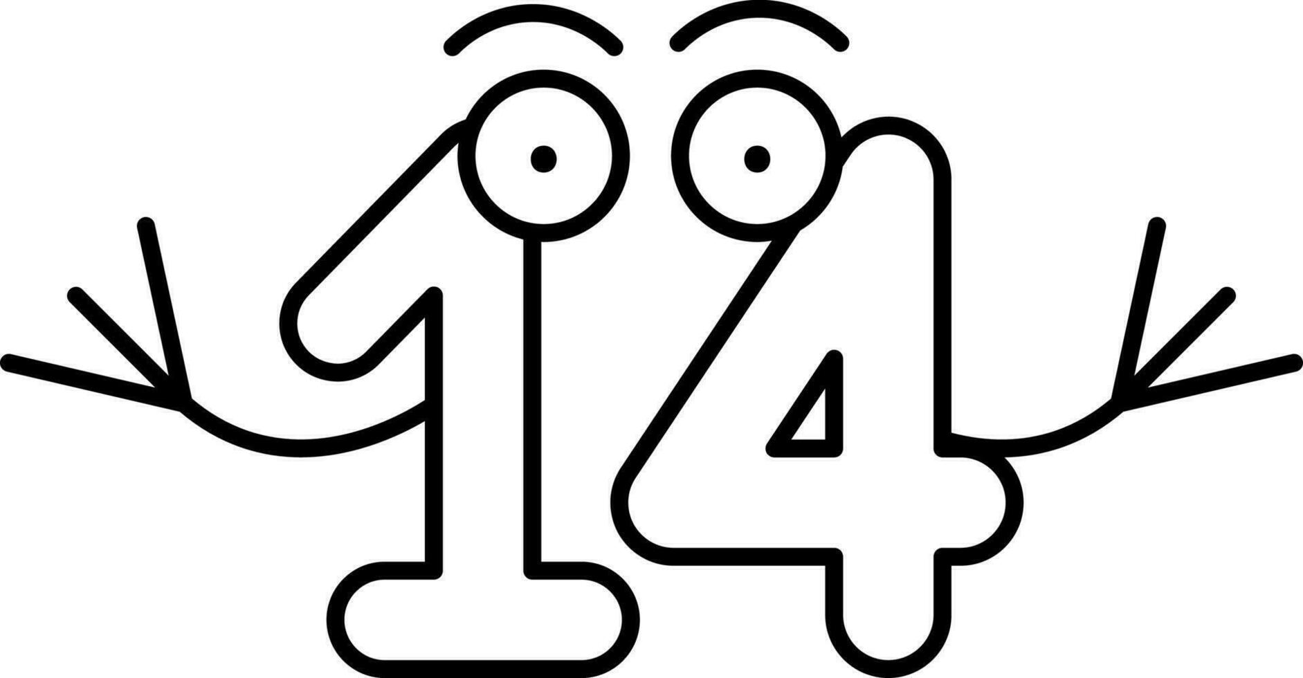 Fourteen Funny Number Icon in Line Art. vector