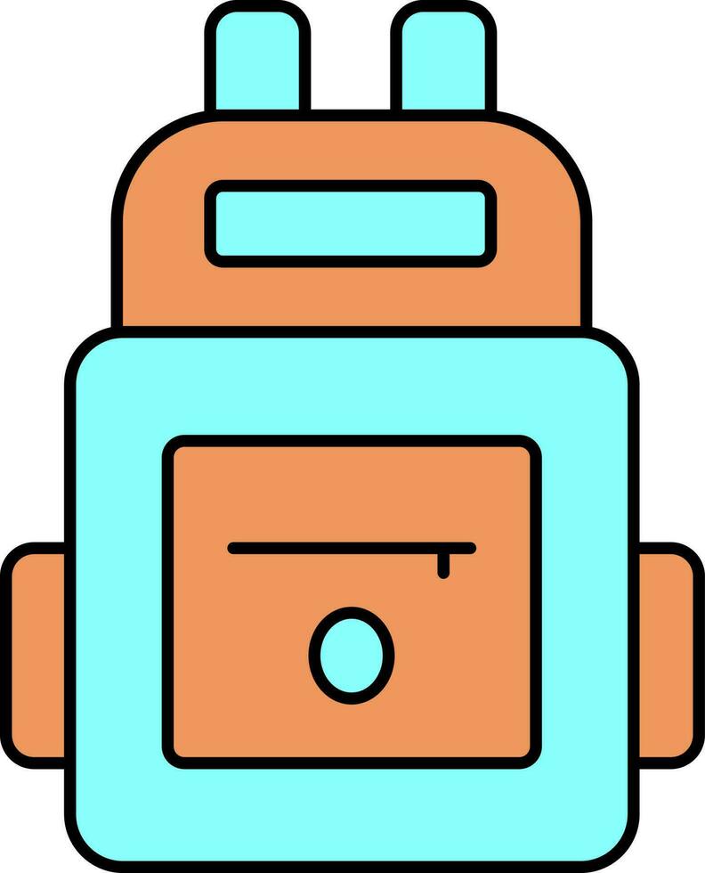 Flat Style Backpack icon in Cyan and Orange Color. vector