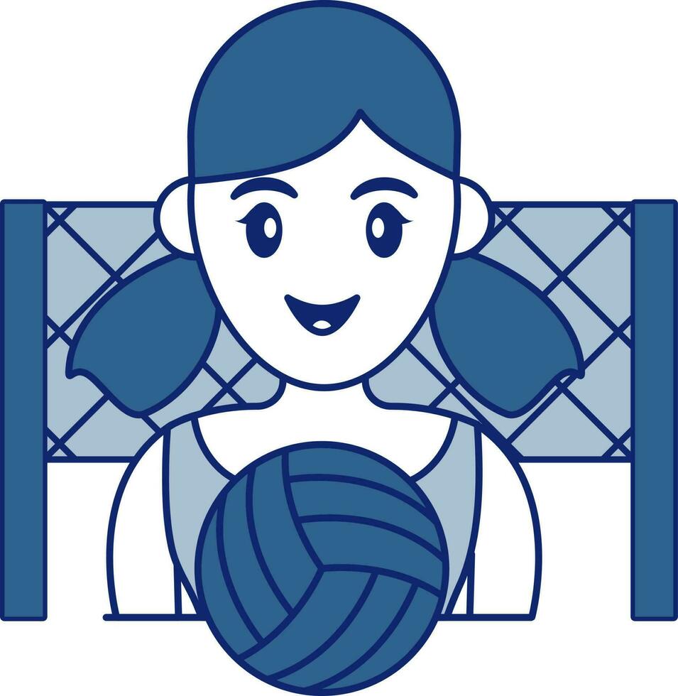 hembra vóleibol jugador icono en azul y blanco color. vector