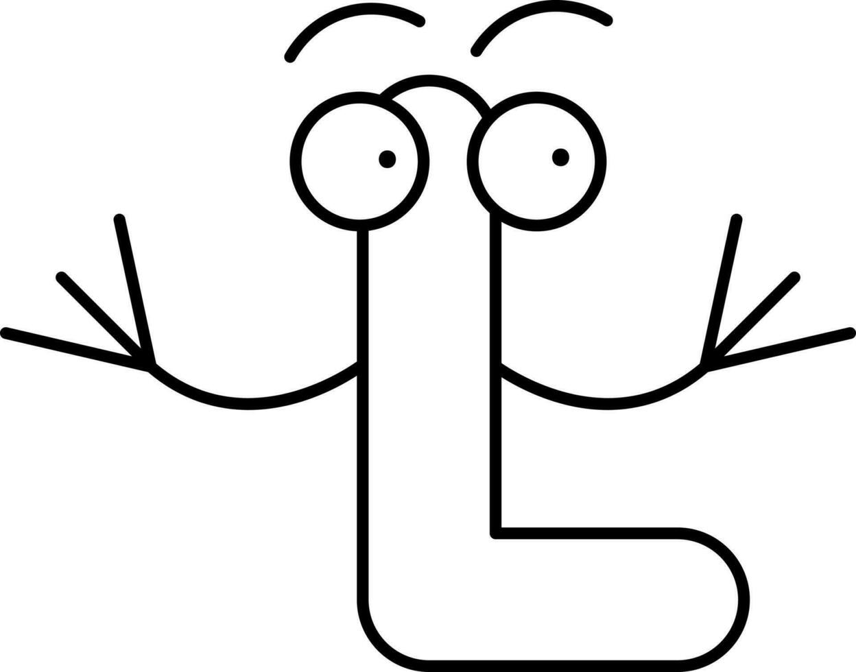 Line Art Cartoon Characters L Alphabet Icon. vector
