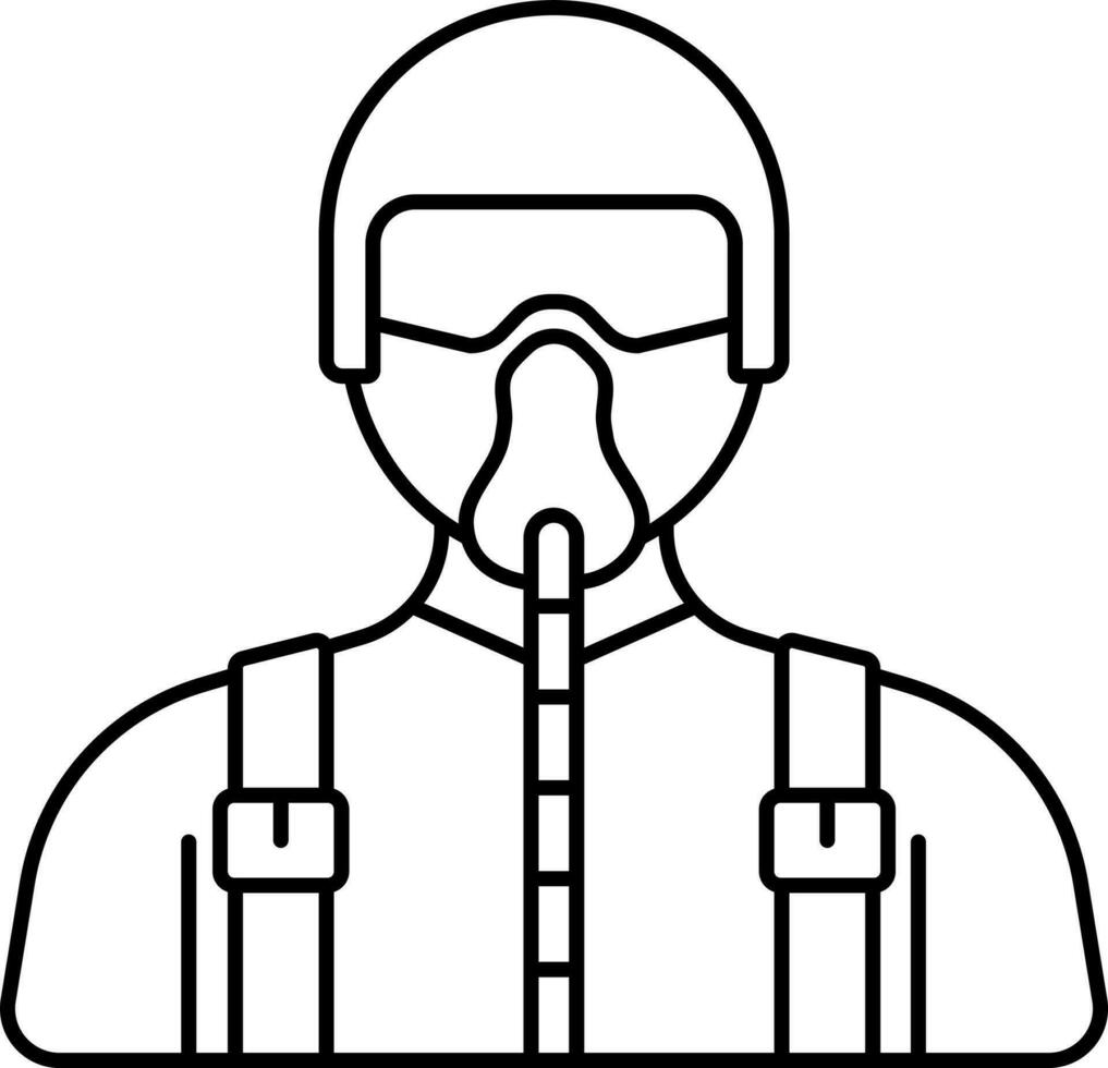 Fighter Pilot Icon In Black Line Art. vector