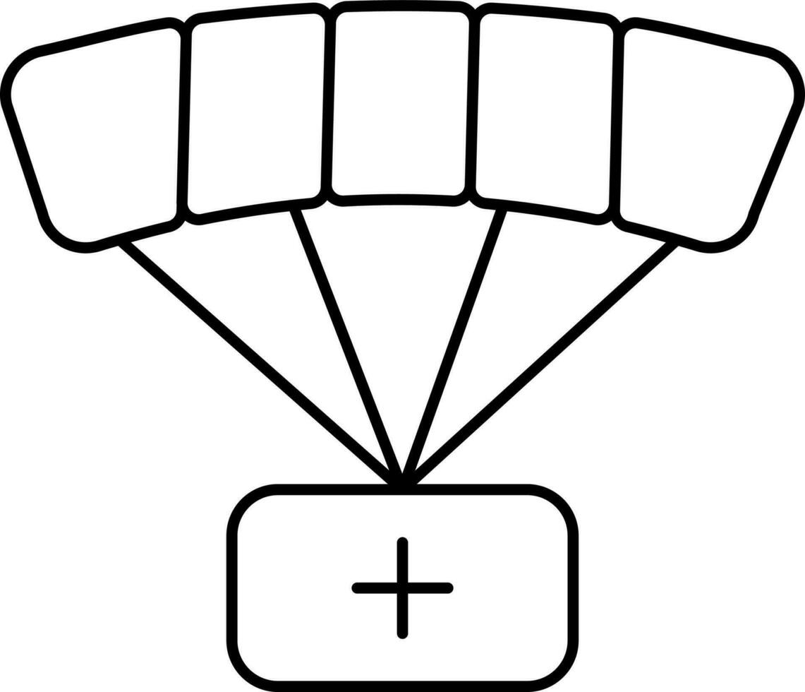 Medical Parachute Icon In Black Line Art. vector