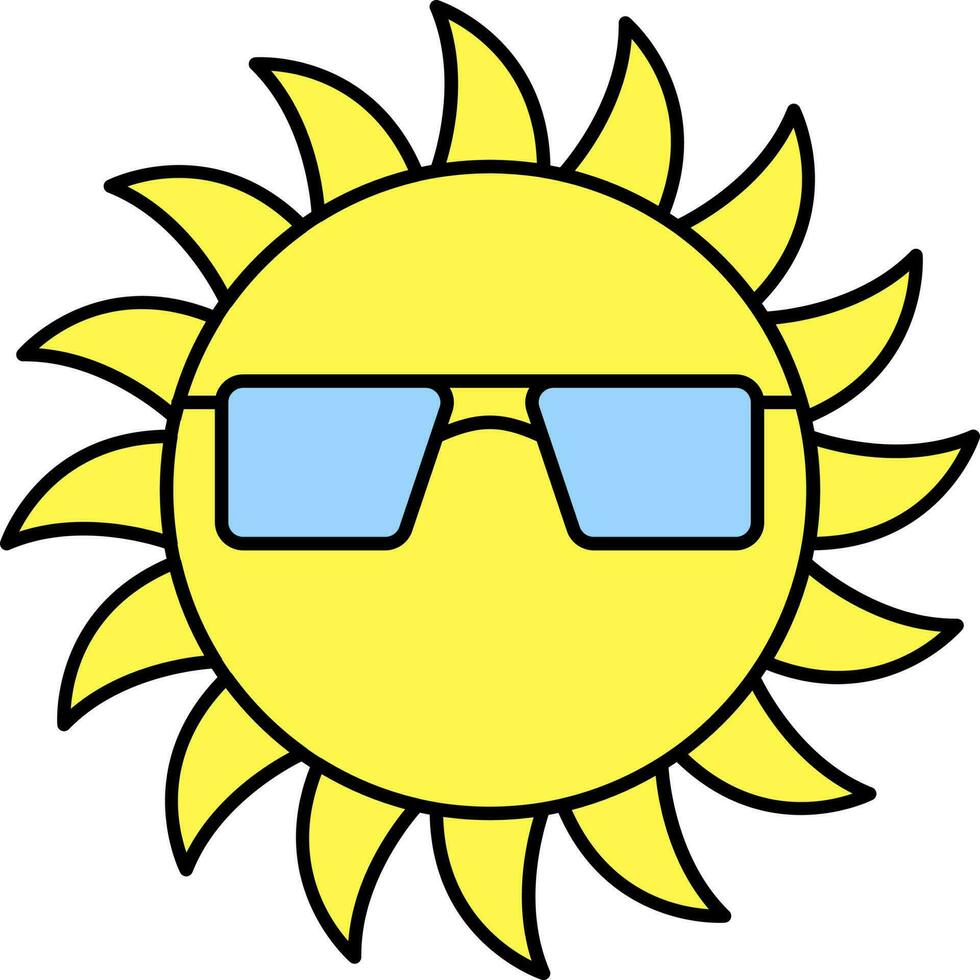 Sun Wearing Goggles Icon In Yellow And Blue Color. vector