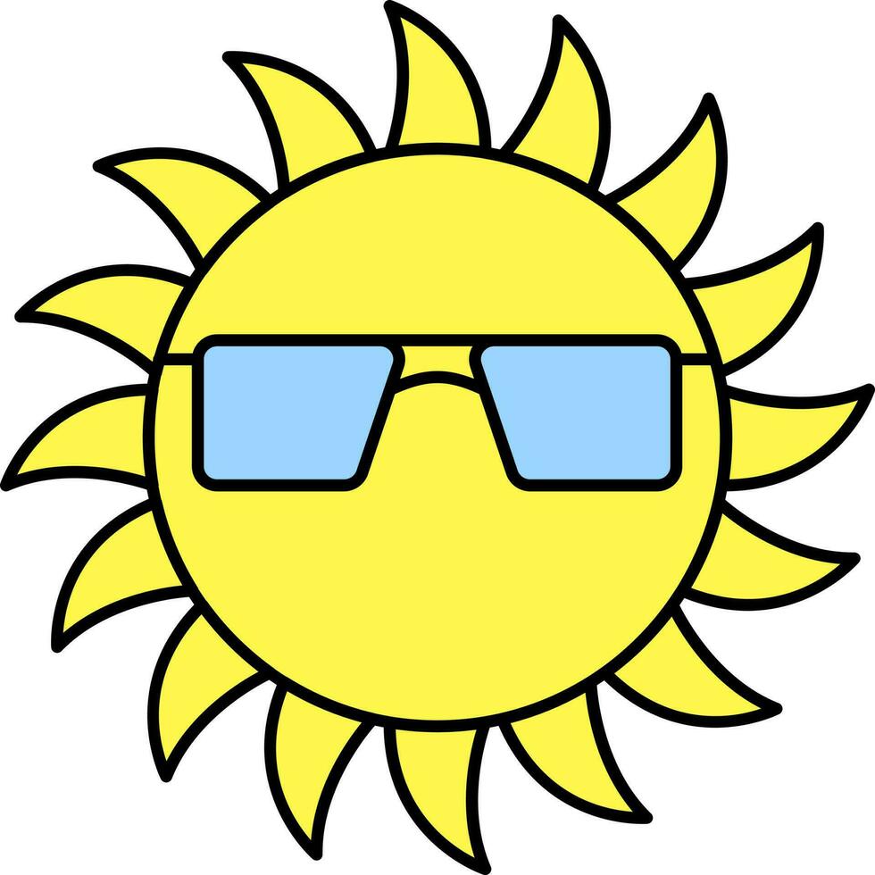 Sun Wearing Goggles Icon In Yellow And Blue Color. vector