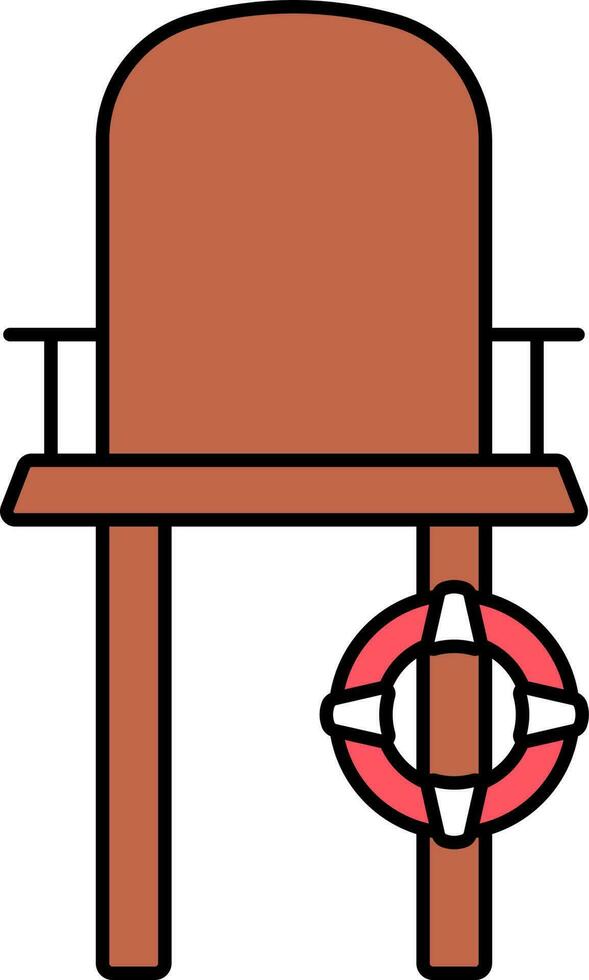 Salvavidas silla icono en marrón y rojo color. vector