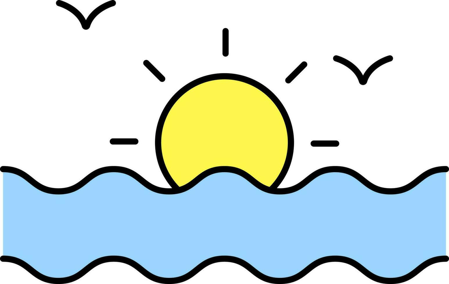 Sunrise Or Sunset At Sea Icon In Blue And Yellow Color. vector