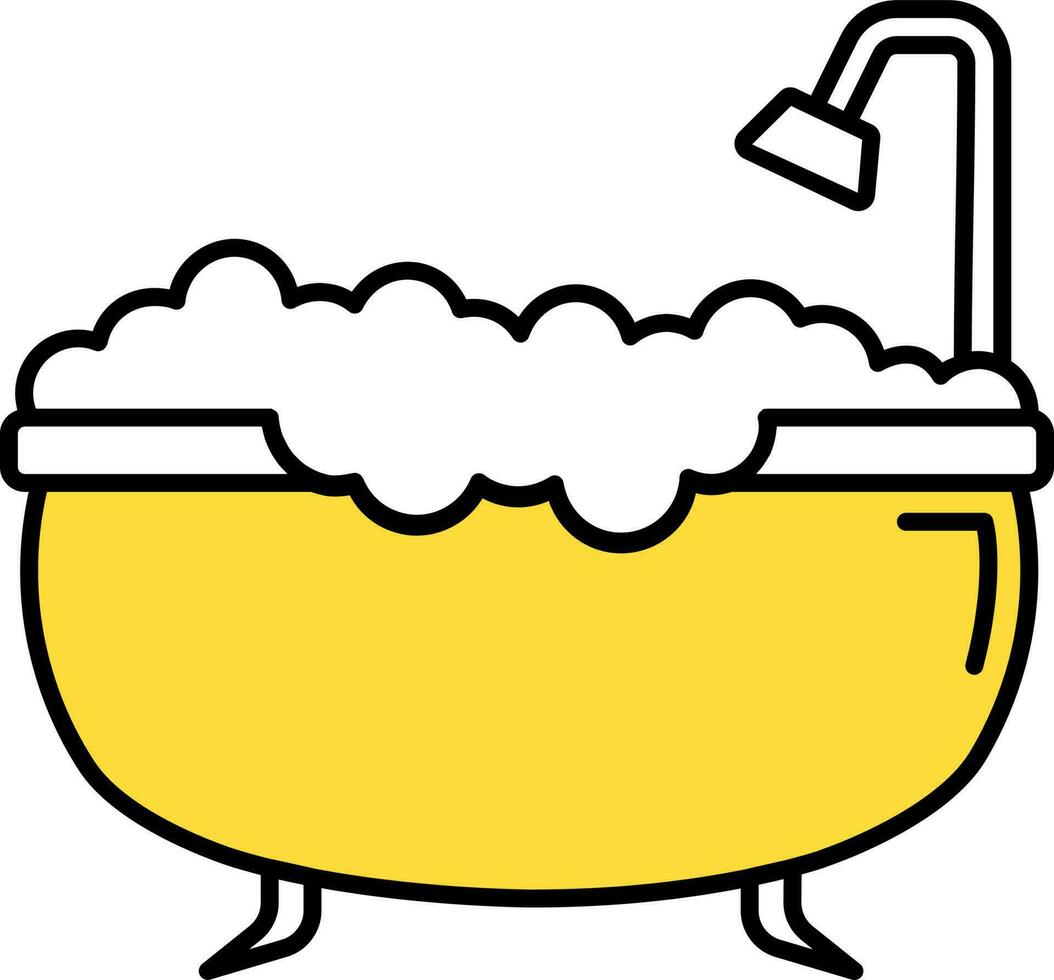 Flat Style Bathtub Icon in Yellow And White Color. vector