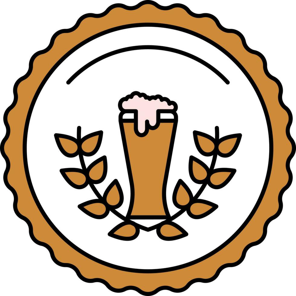 Beer Glass With Wreath On Bottle Cap Icon Brown and White Color. vector
