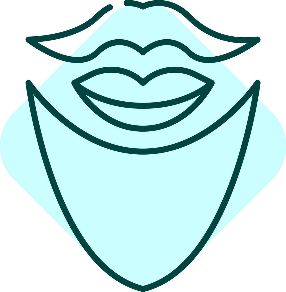 Thin Line Art Mustache With Beard For Whisker Style Blue Sqaure Icon. vector