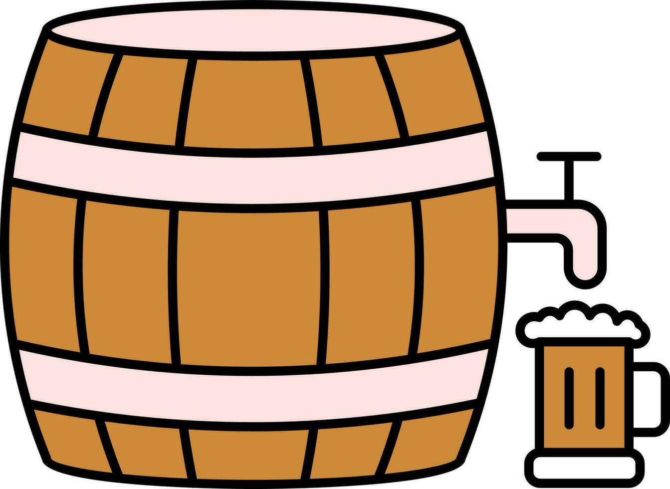 Brown and Pink Barrel Tap with Glass Icon. vector