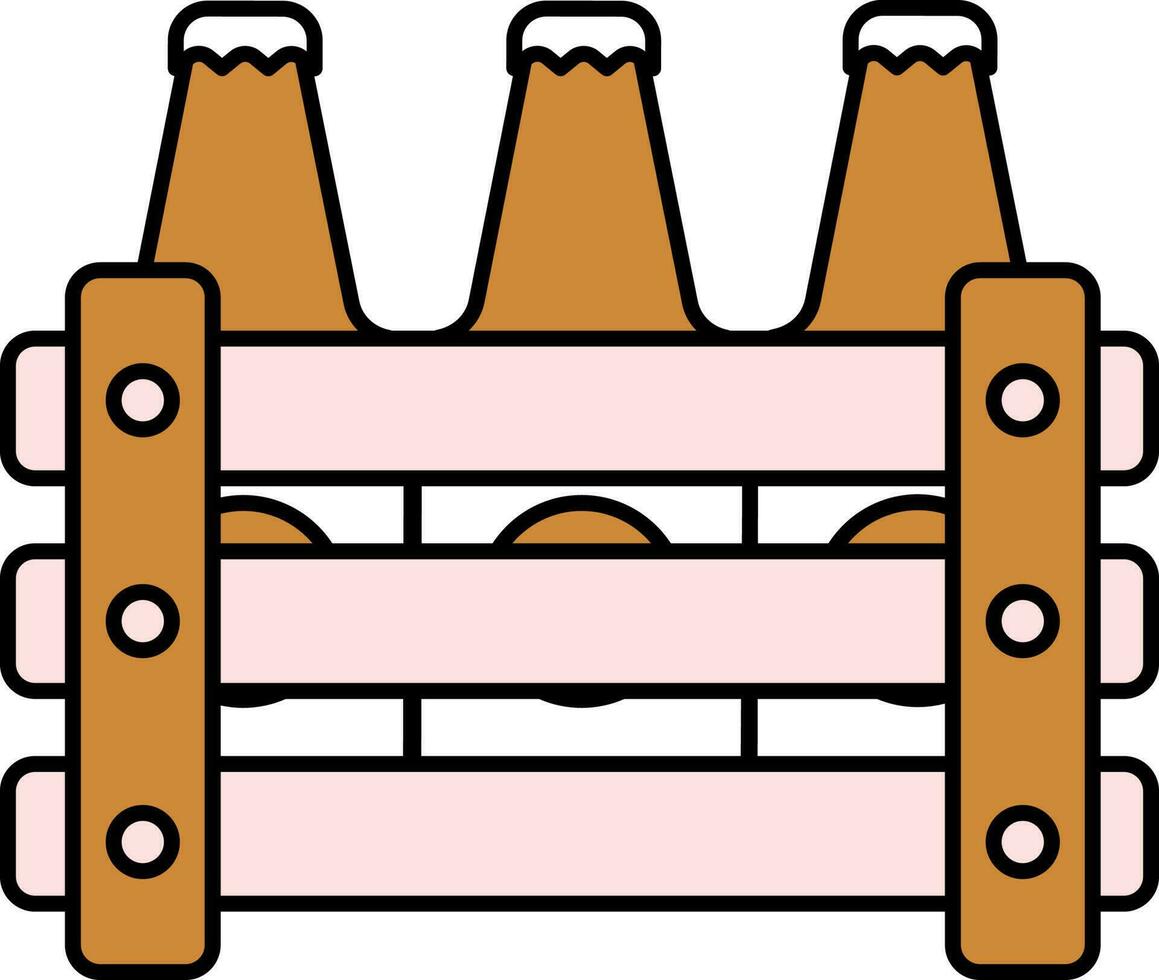 Drink Bottle Wooden Crate Icon in Brown and Pink Color. vector