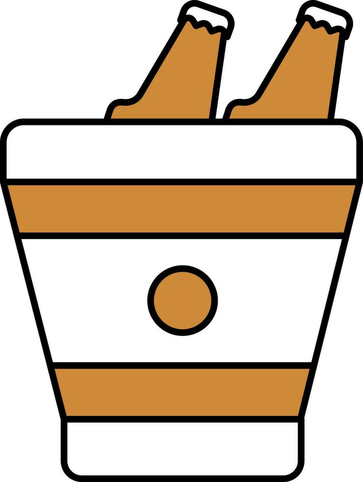 Brow and White Drink Bottles In Bucket Icon. vector