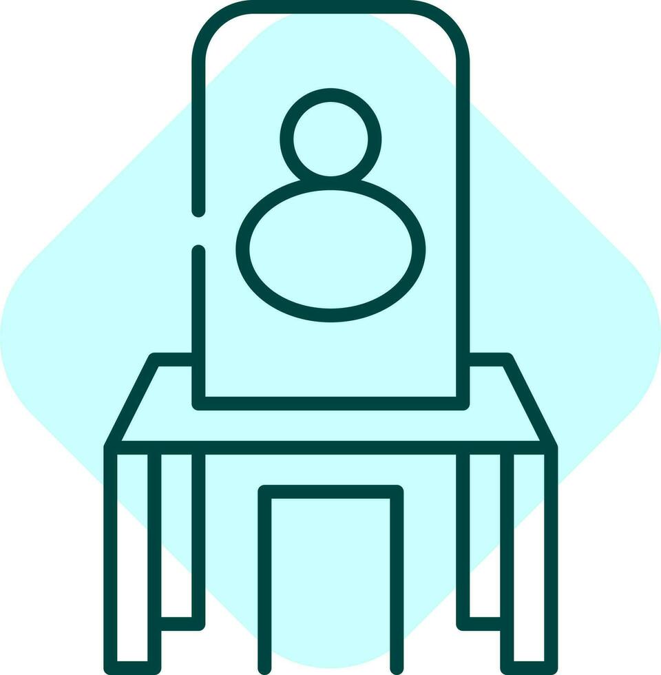 Reflection Mirror Table With Chair Line Art Icon On Blue Square Background. vector