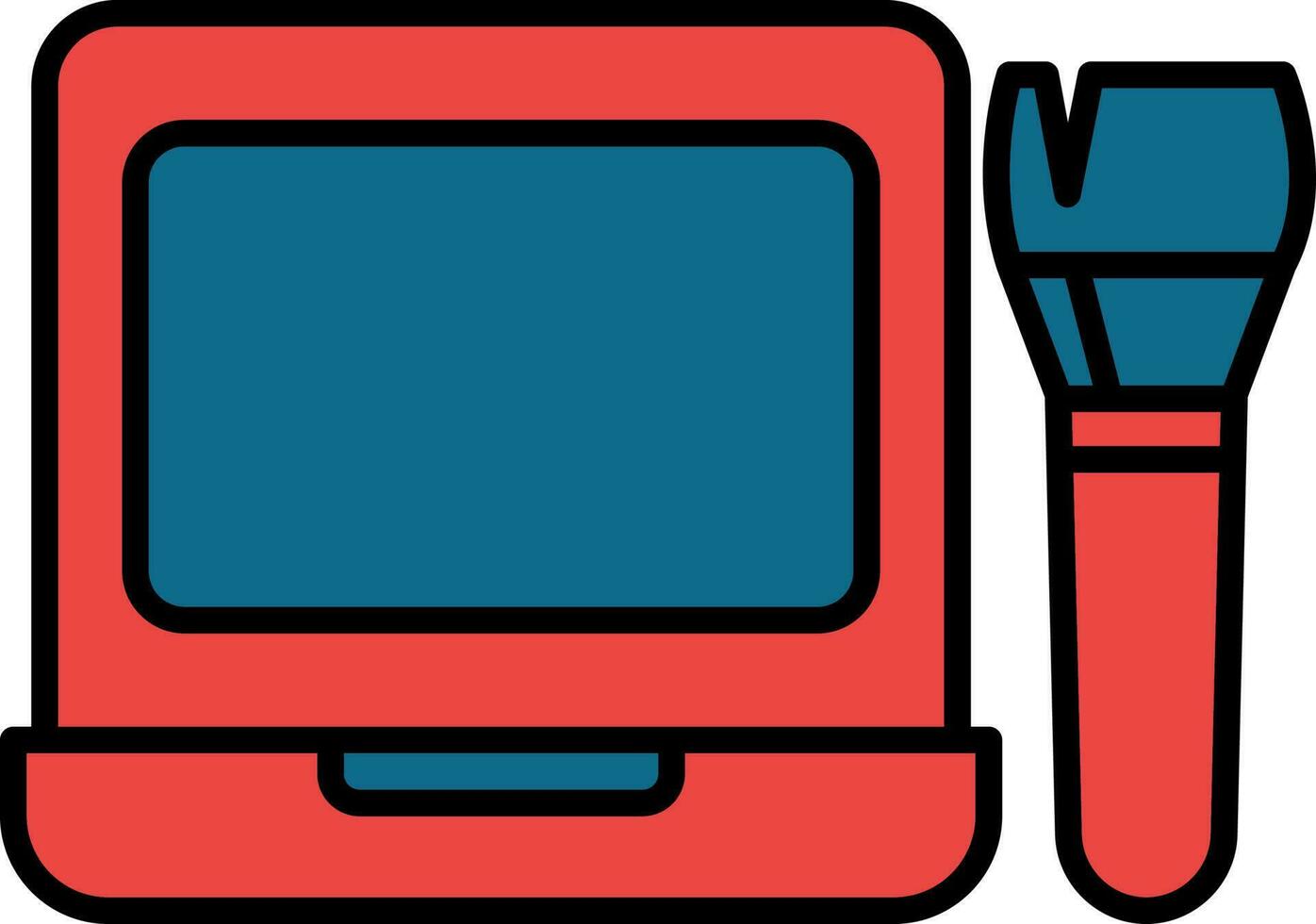 Face Powder And Brush Icon In Blue And Red Color. vector