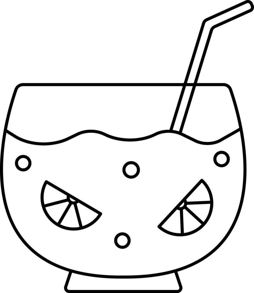 Black Line Art Lemon Or Orange Juice In Punch Bowl Icon. vector