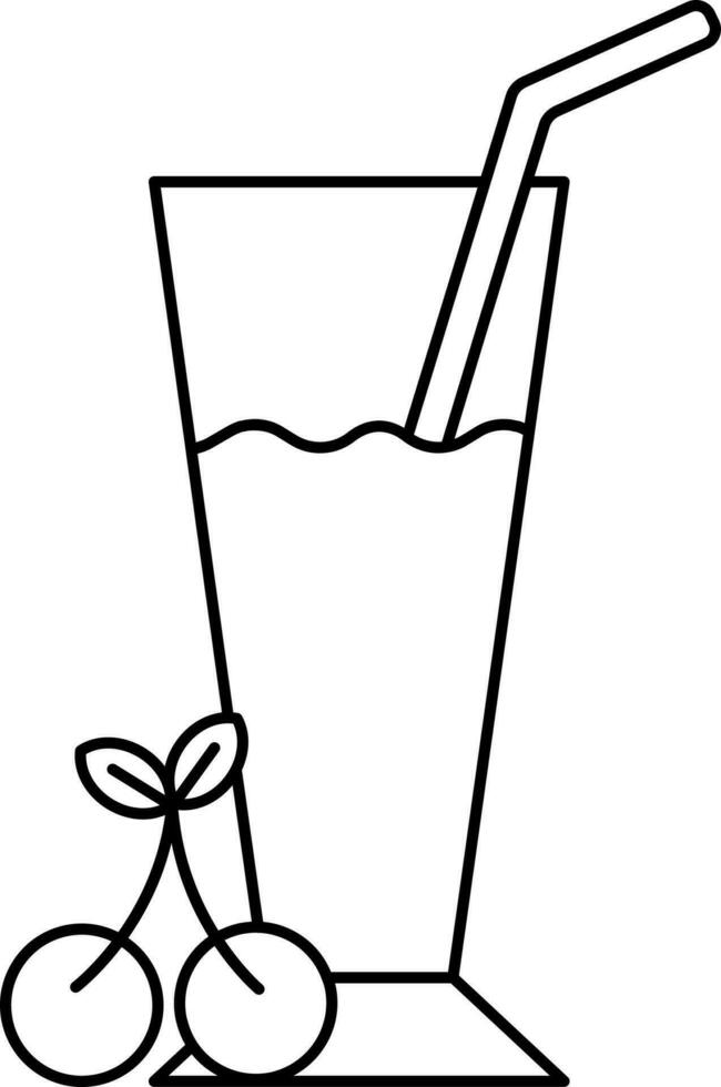 Cherry Glass Juice Icon In Black Outline. vector