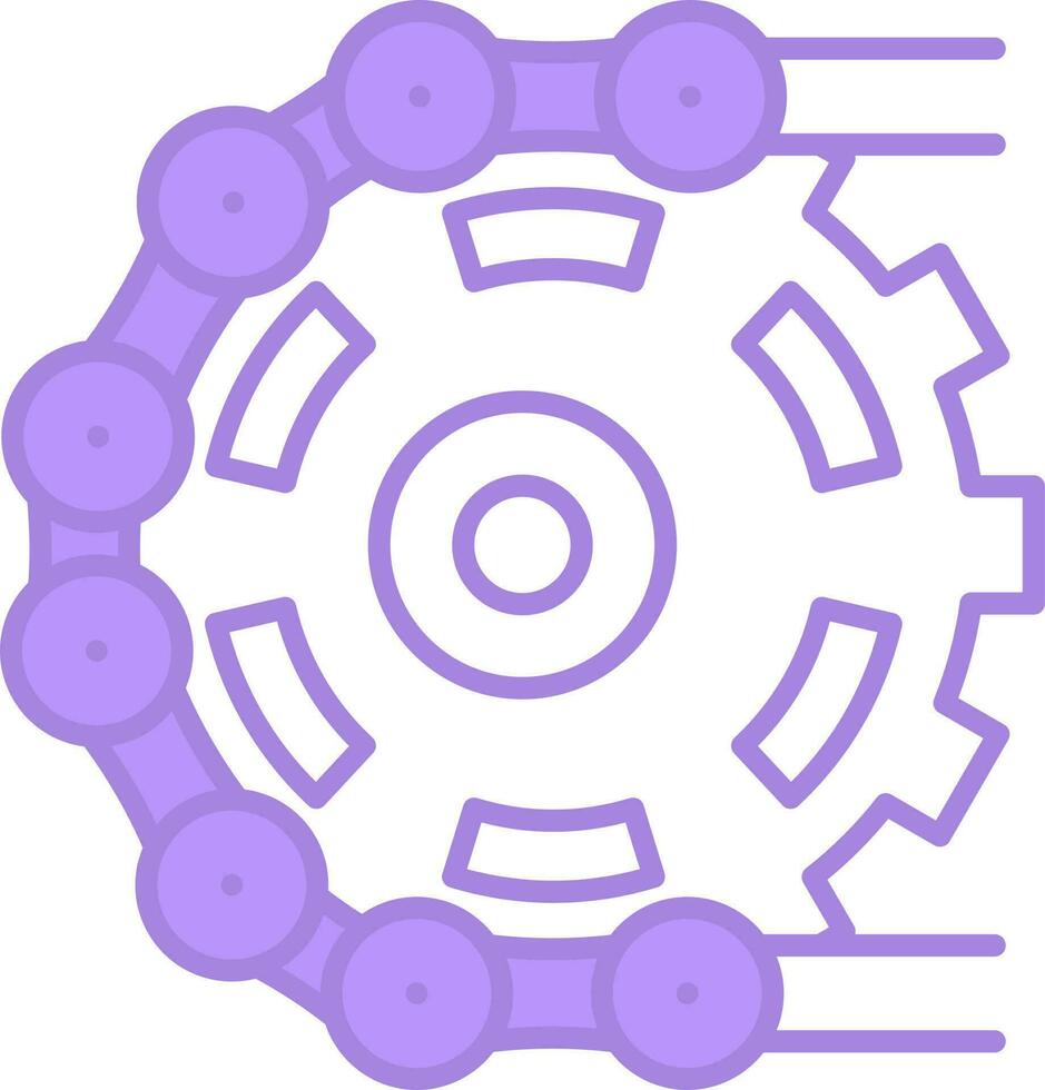 Illustration of Rotated Chain Gear Icon in Purple And White Color. vector