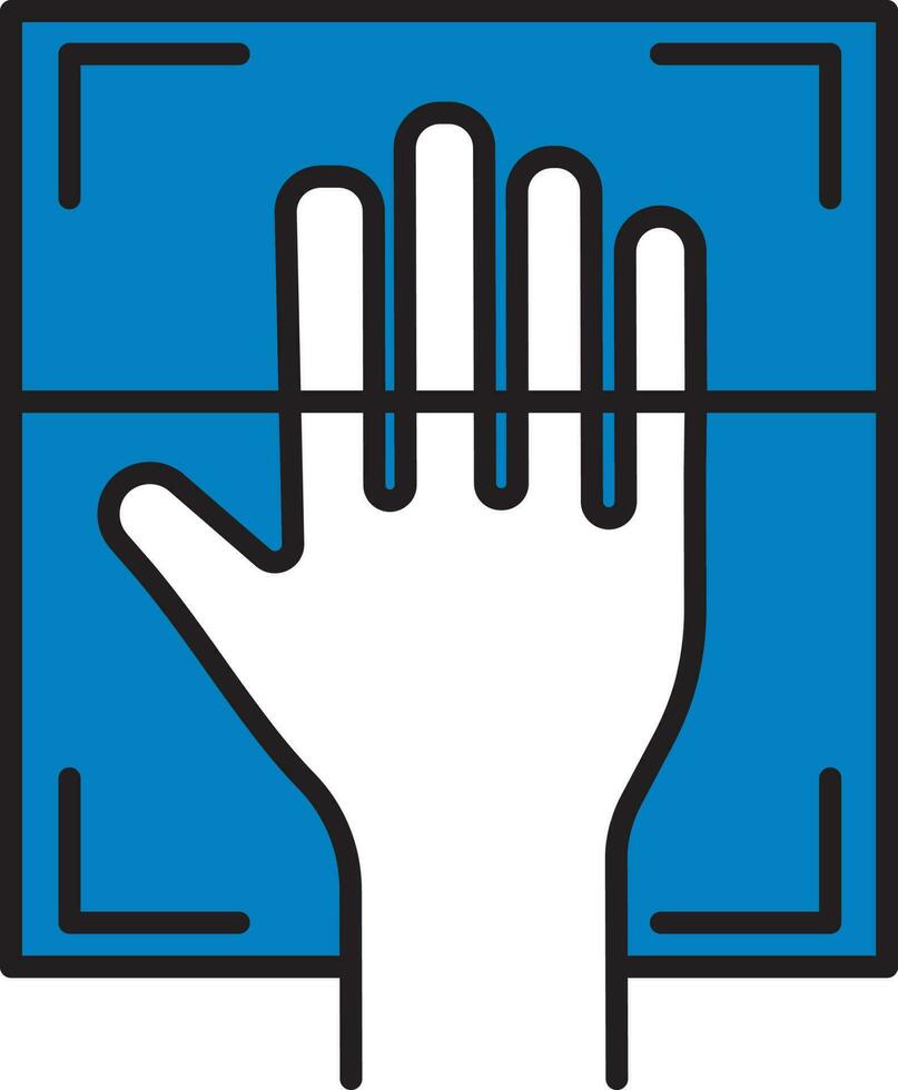 Palm Scan Icon In Blue And White Color. vector