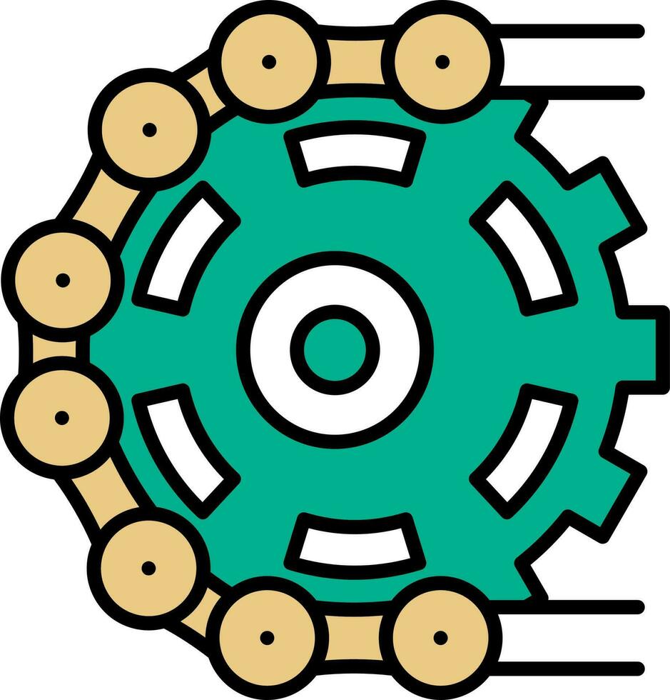 Illustration of Rotated Chain Gear Icon in Cyan And Yellow Color. vector