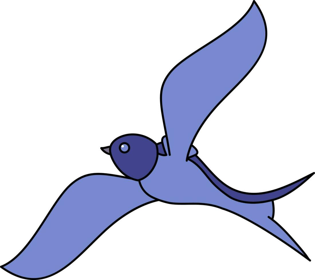 Fly Swallow Blue Icon In Flat Style. vector