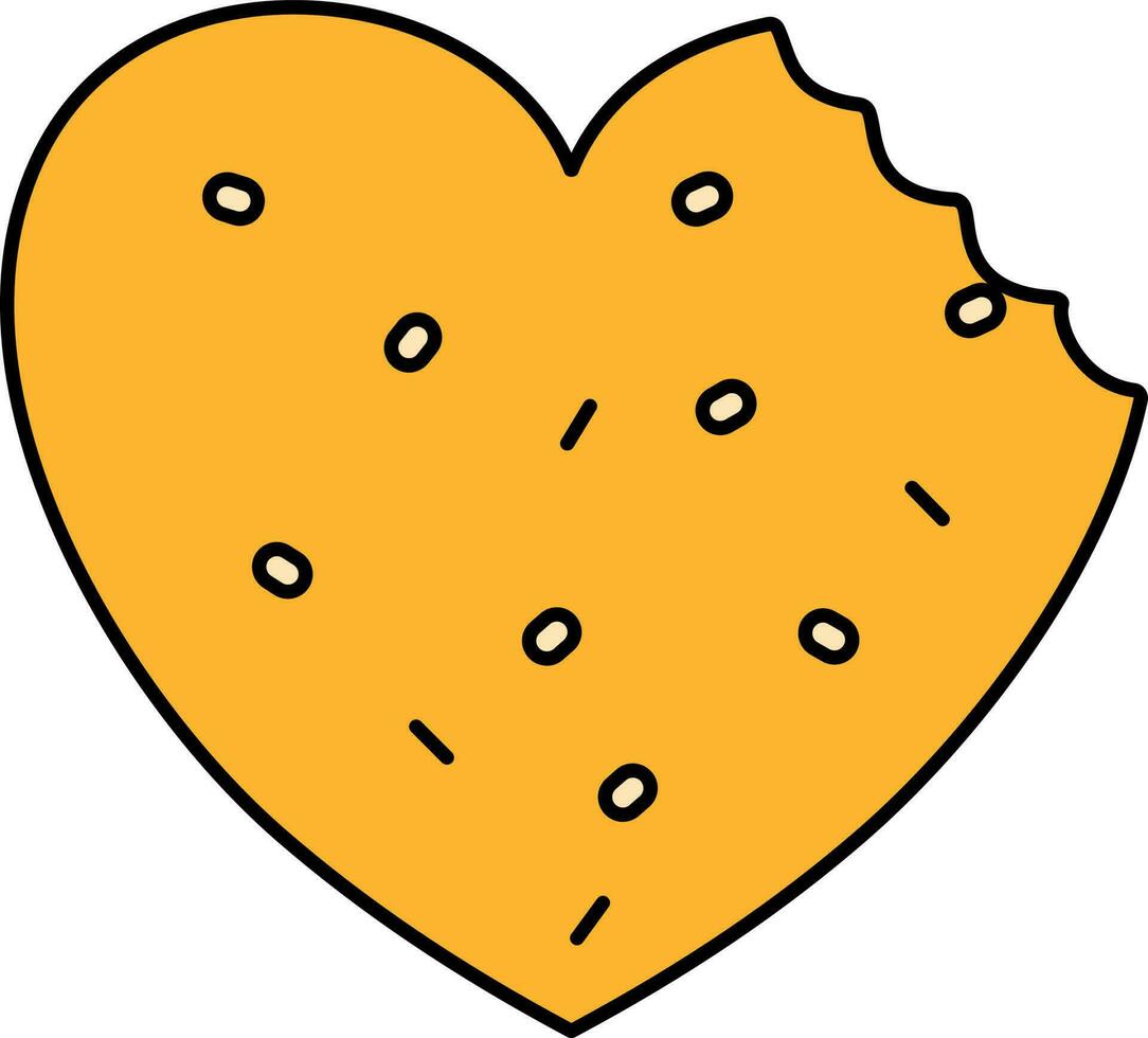 corazón forma Galleta mordedura icono en amarillo color. vector