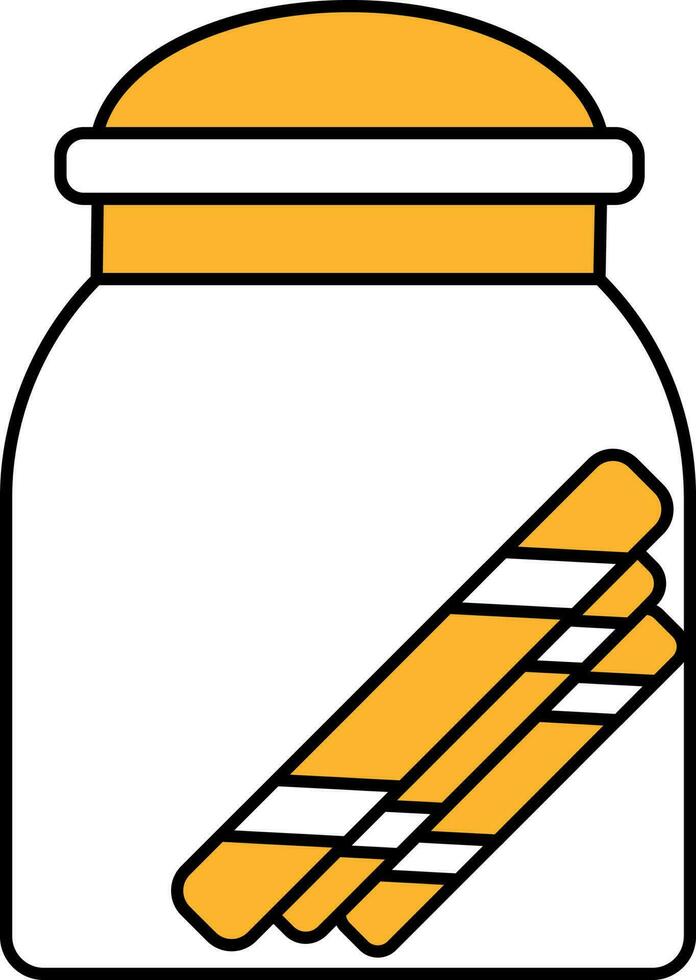 Yellow And White Color Wafer Stick In Jar Icon. vector