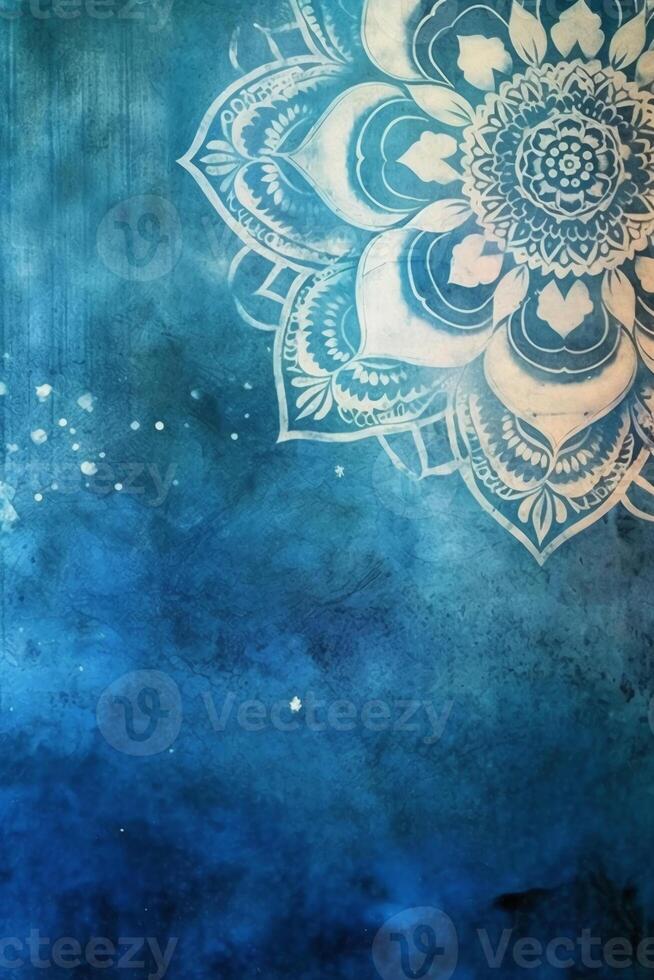 Indigo color background paper texture Rangoli pattern painting. photo