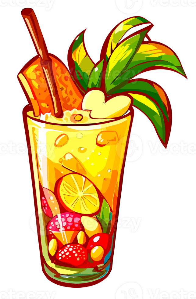 tropicale cocktail bevanda con cannuccia e frutta isolato. clip arte illustrazione stile. ai generato png