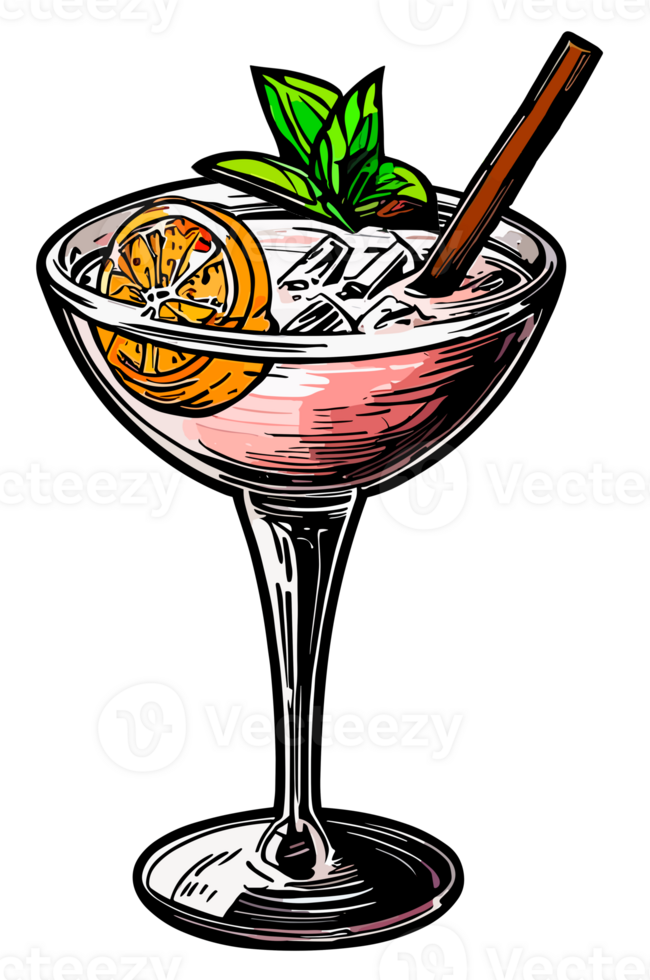 Cocktail glass isolated. Clip art illustration style. png