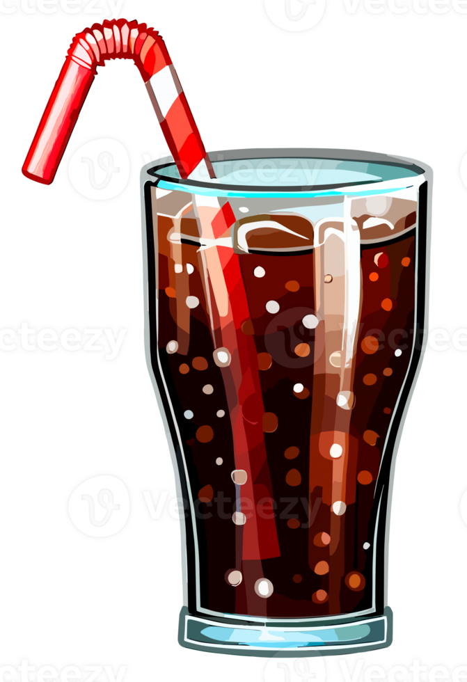 Cola glass with straw isolated. Clip art illustration style. png