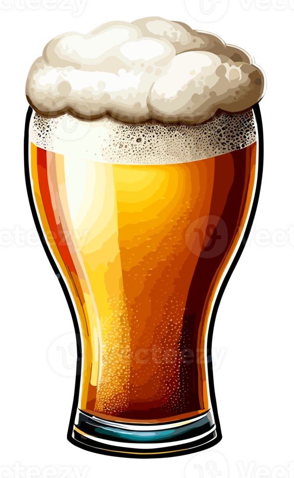 Beer glass with foam isolated. Clip art illustration style. png