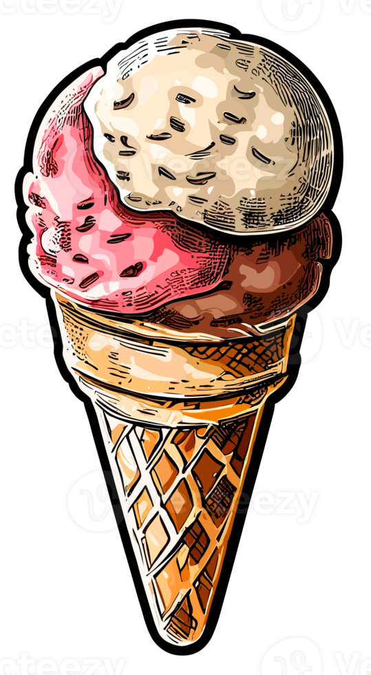 Ice cream on a wafer cone isolated. Clip art illustration style. png