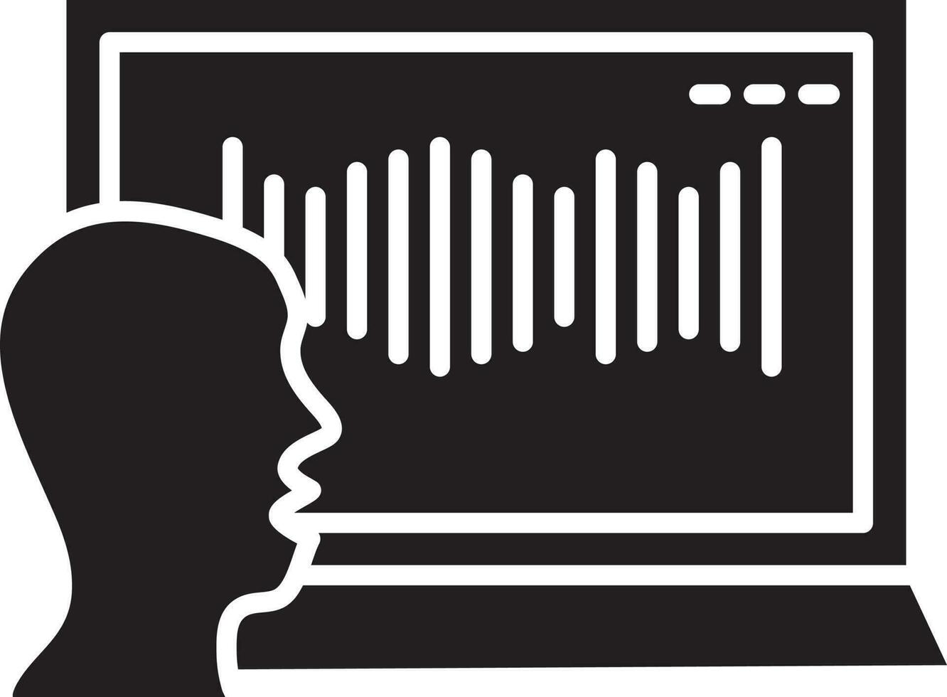 Glyph Style Human Voice Recording In Laptop Icon. vector