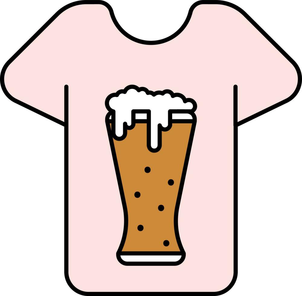 Beer Glass Symbol On T-Shirt Icon In Brown and Pink Color. vector