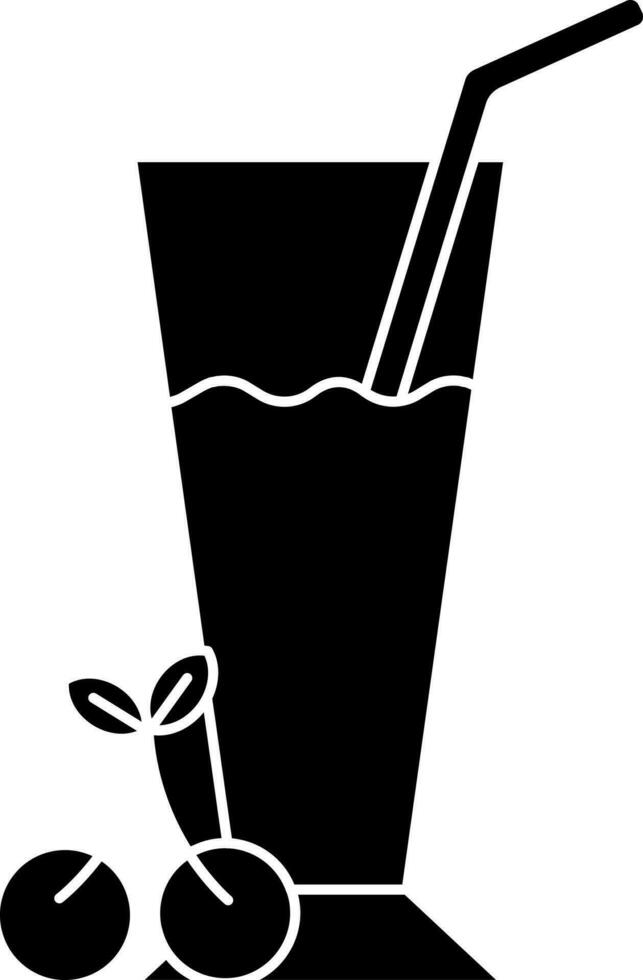 Cherry Glass Juice Icon In Black And White Color. vector