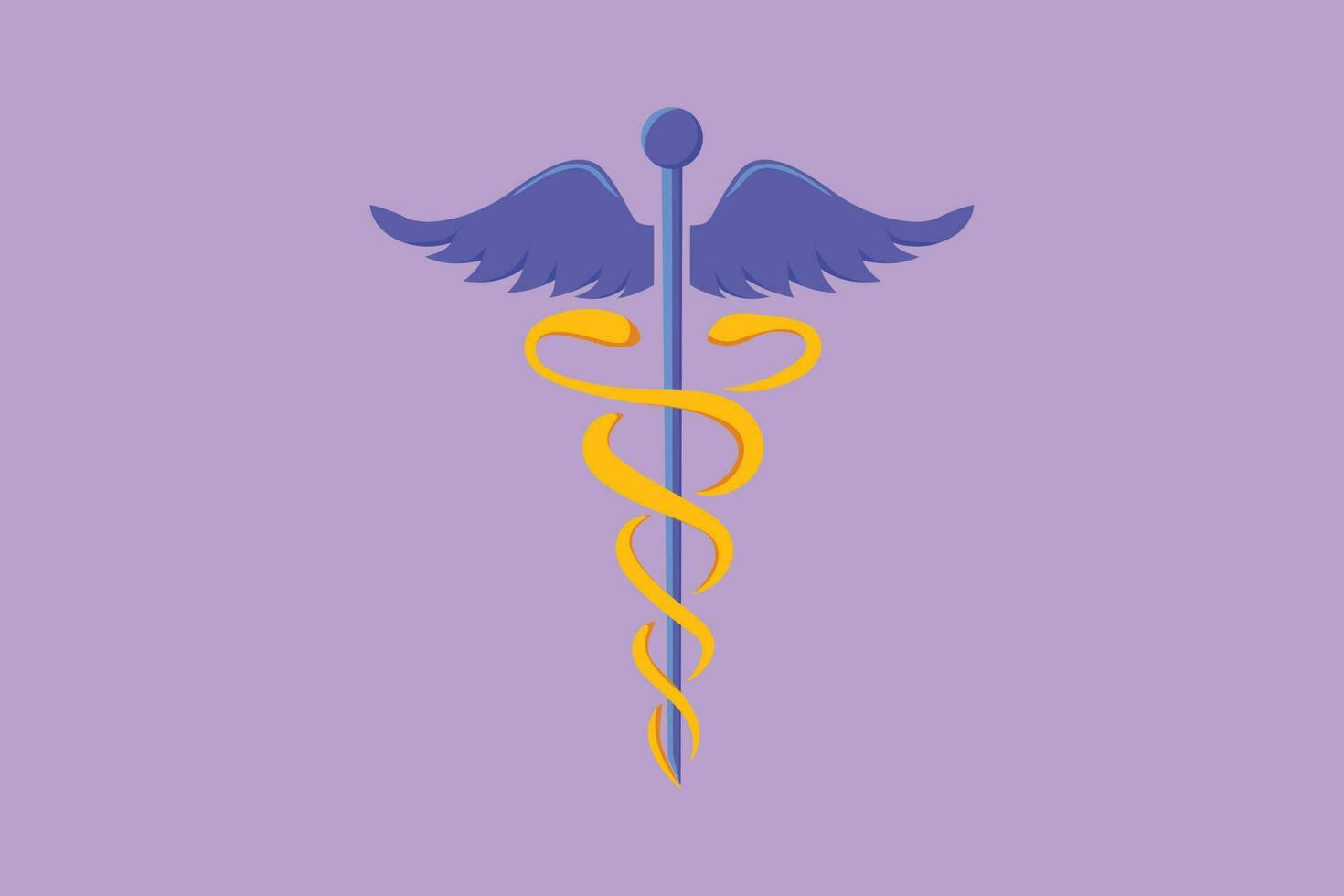 Cartoon flat style drawing of caduceus, medical center, pharmacy, hospital with popular symbol of medicine. Medical health care icon, logotype, label, sticker, card. Graphic design vector illustration