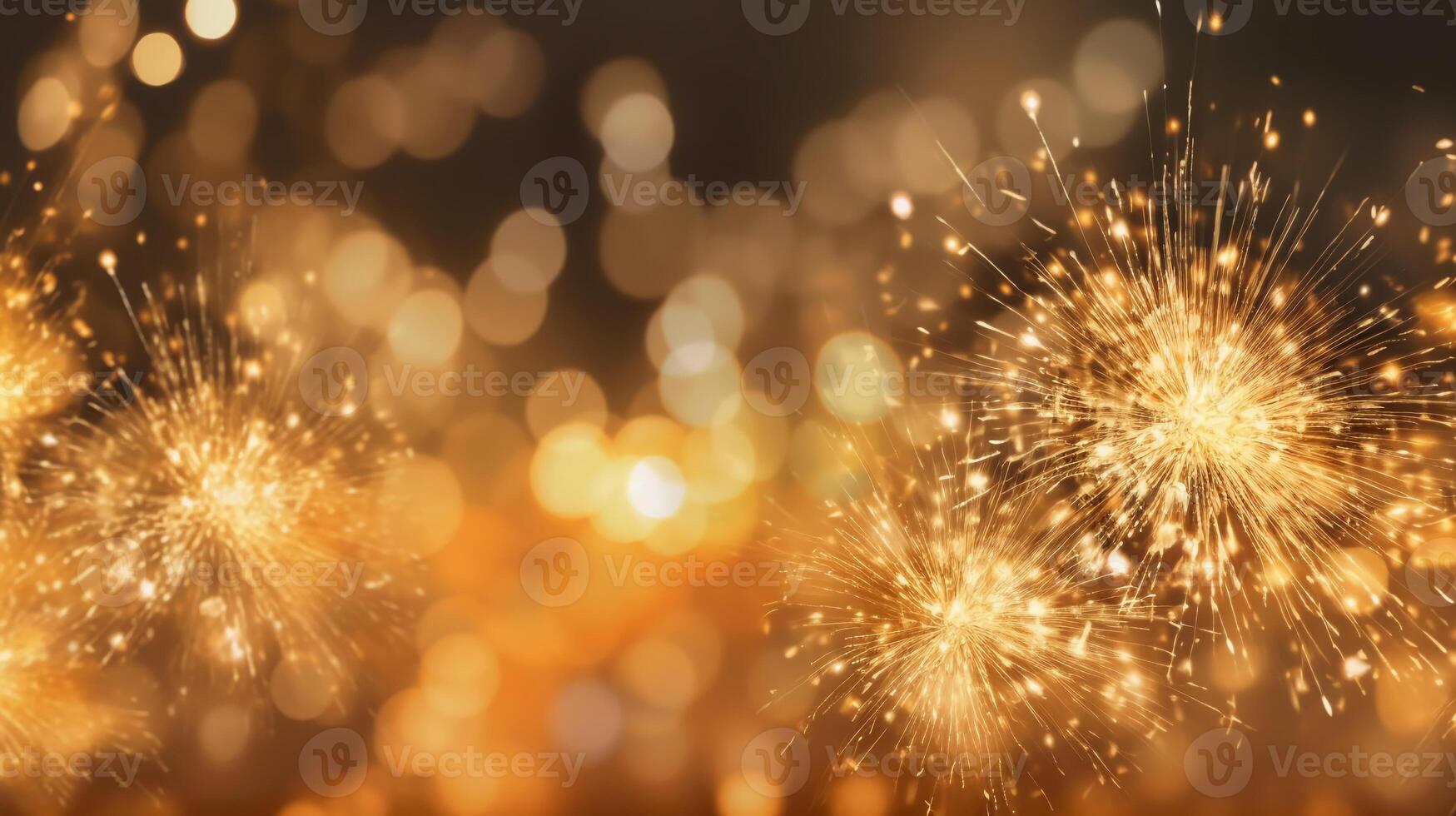Gold and silver Fireworks and bokeh in New Year eve and copy space. Abstract background holiday. photo