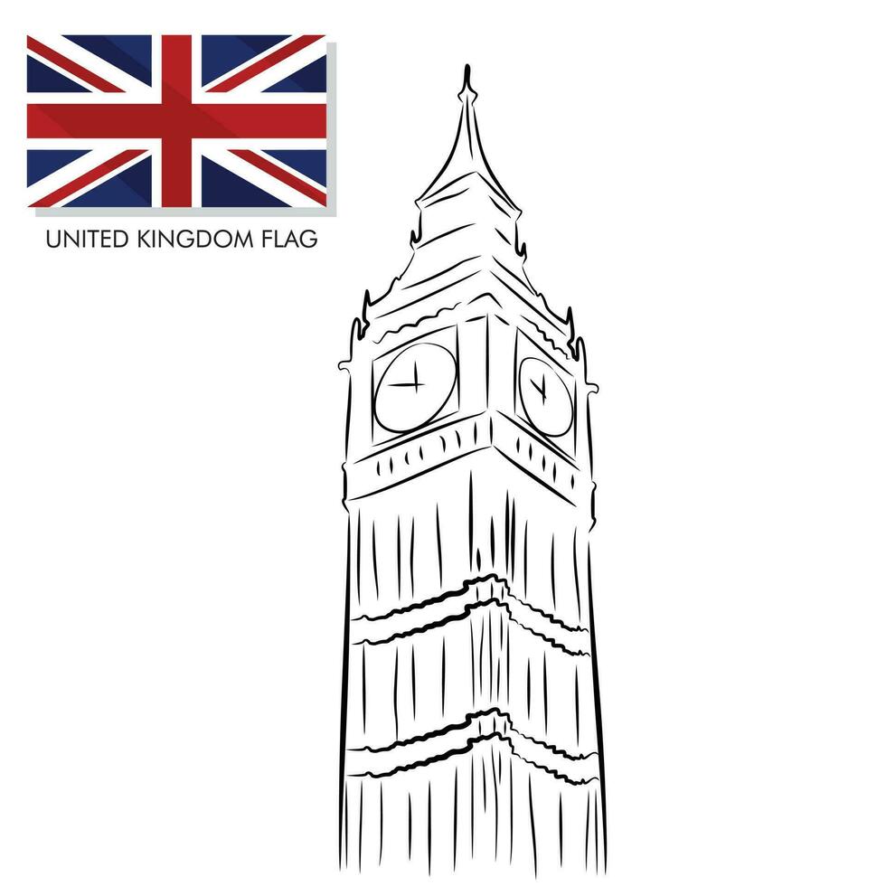 A united kingdom flag with a maple leaf on it and big ben vector illustration of united kingdom flag and big ben Vector Art illustration template banner design