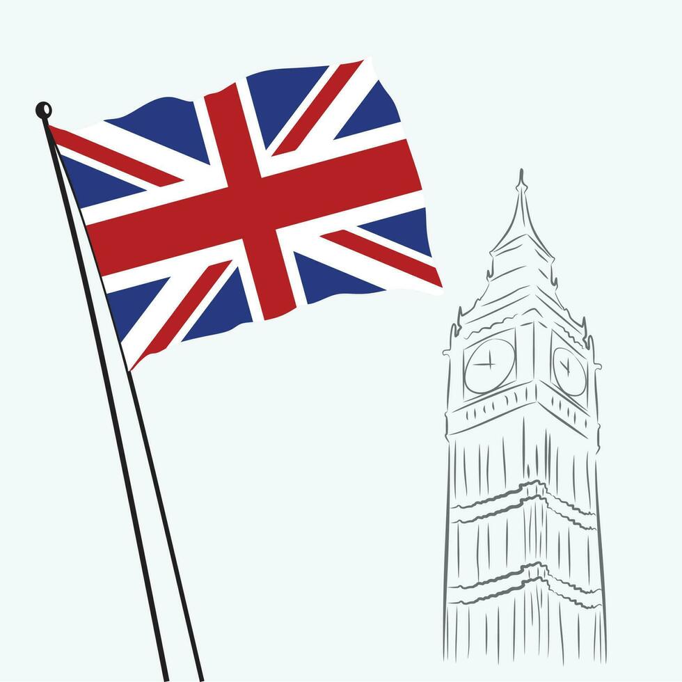 A united kingdom flag with a maple leaf on it and big ben vector illustration of united kingdom flag and big ben Vector Art illustration template banner design