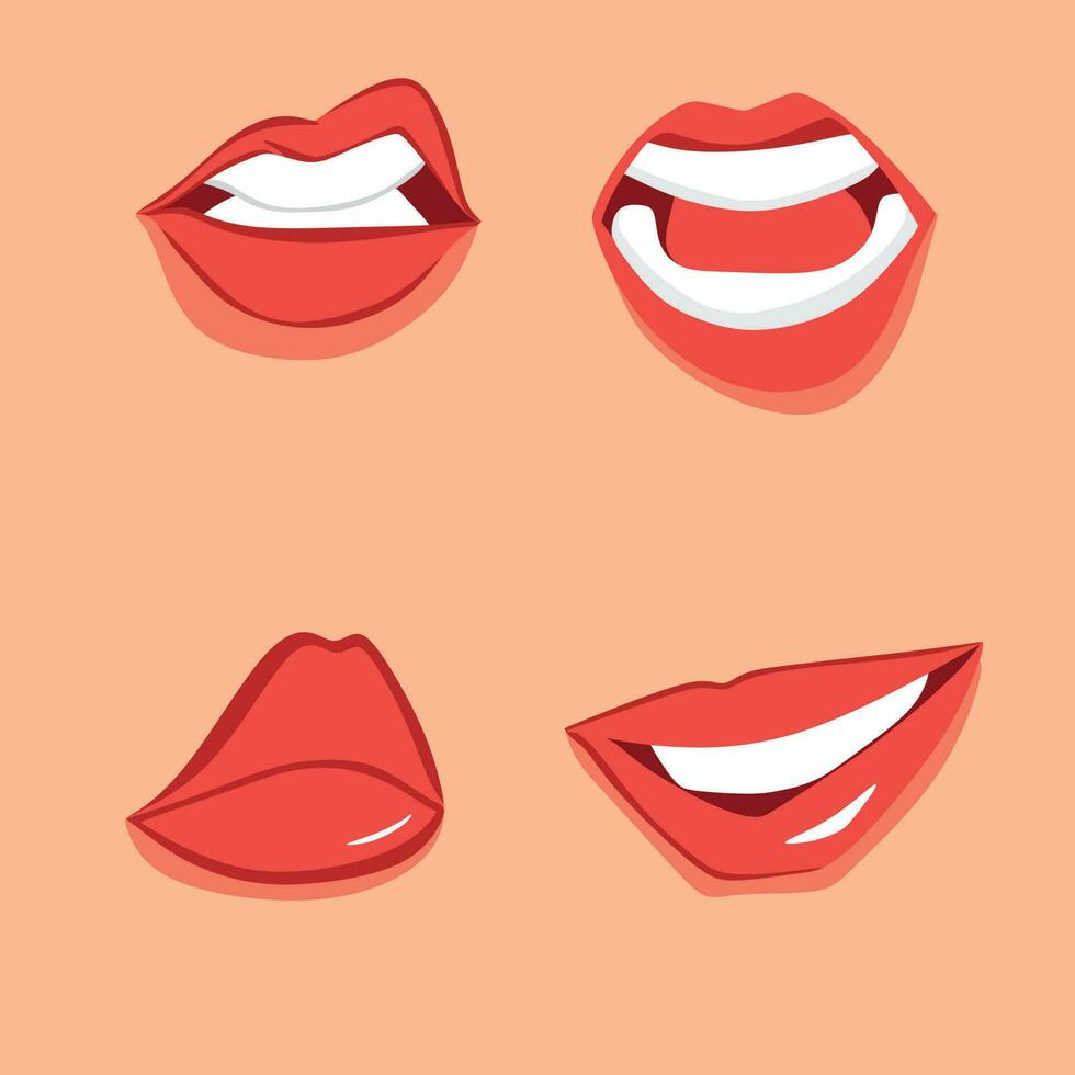 illustration of a lips and A set of red lips with a smile on the bottom and Vector Art illustration template banner design lips and lip vector design download and lip red color and lip set