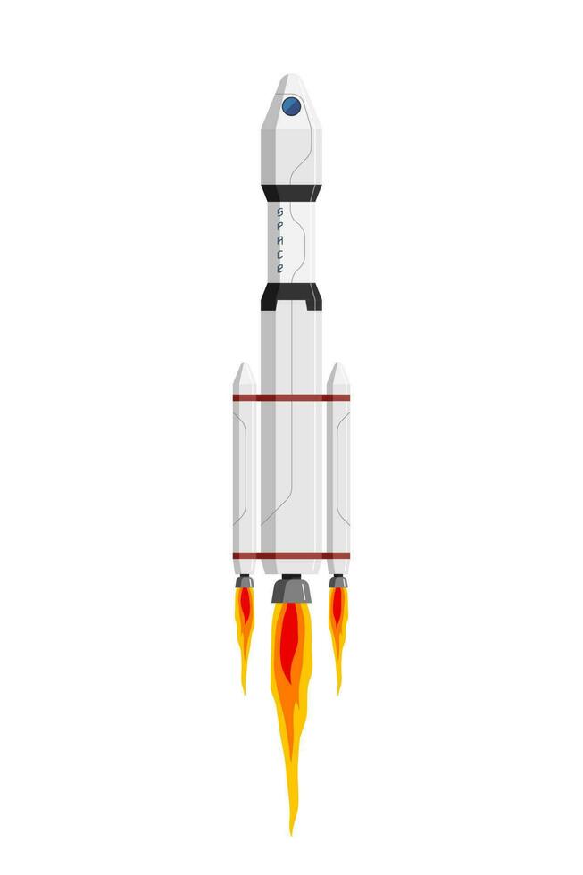 Rocket spaceship launch to space exploration mission. Spacecraft shuttle flat vector isolated eps illustration