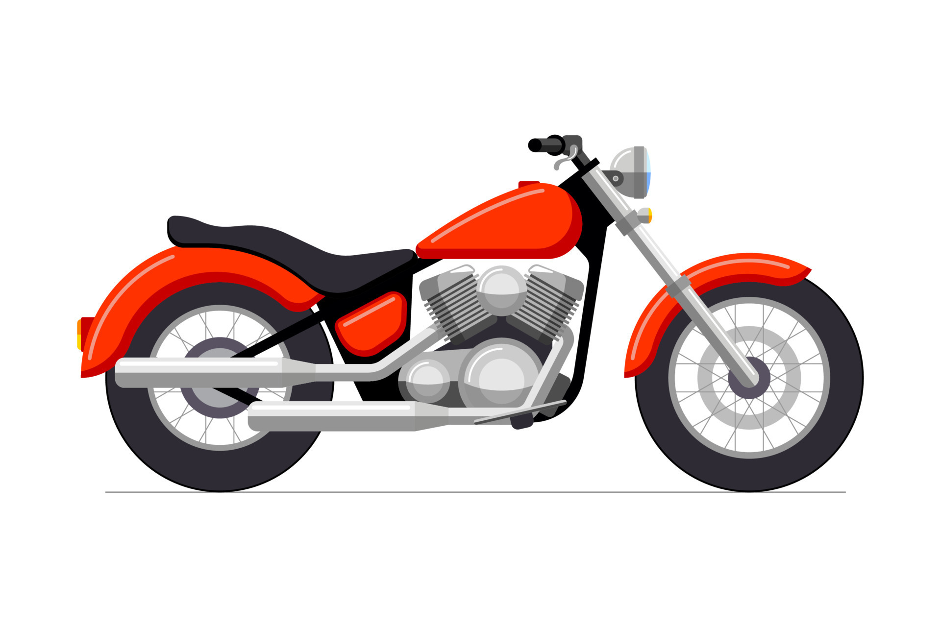 Retro classic motorbike. Vintage motorcycle side view. Detailed red