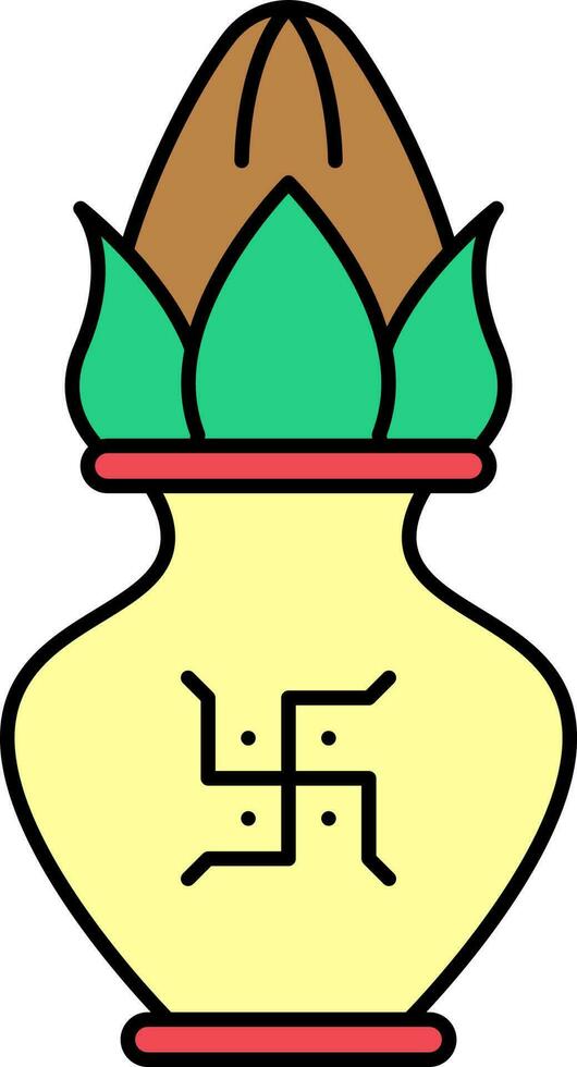Coconut Worship Pot Colorful Icon Or Symbol. vector