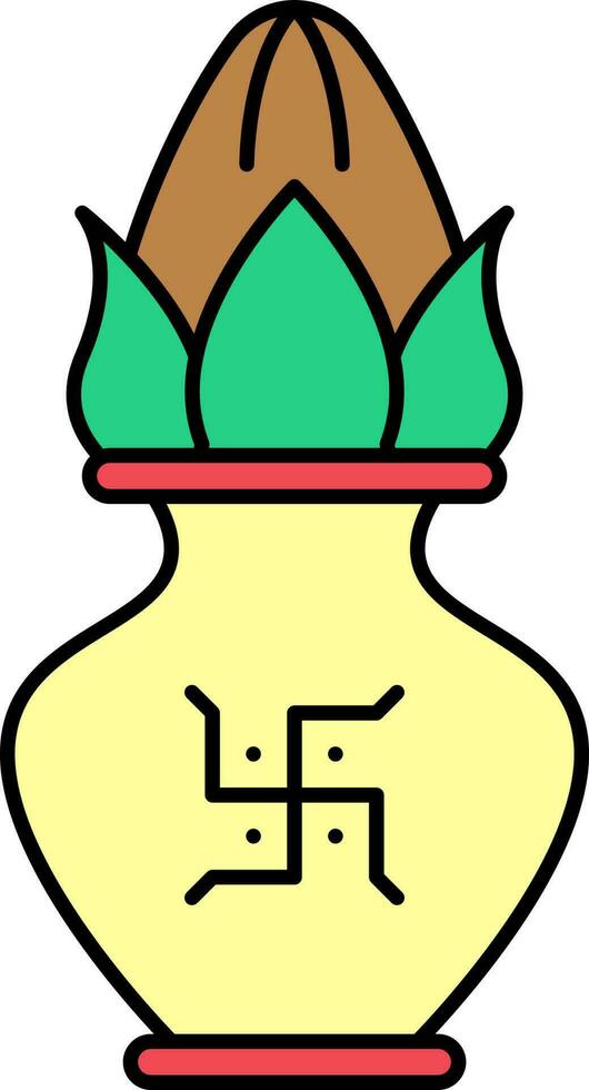 Coconut Worship Pot Colorful Icon Or Symbol. vector