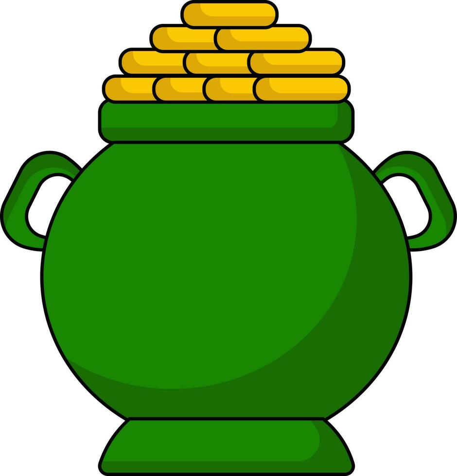 Isolated Gold Pot Icon In Green And Yellow Color. vector