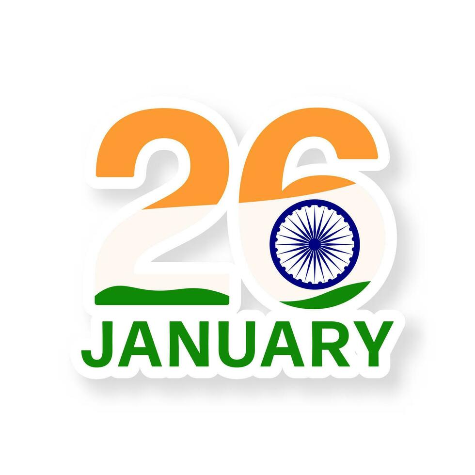 Twenty Six January, Republic Day, Indian National Flag Tri-colors Sticker In Flat Style. vector