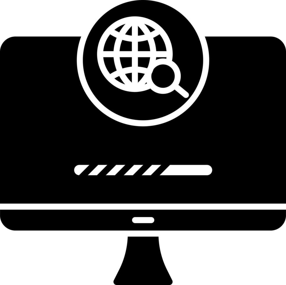 Glyph Style Global Search In Monitor Icon. vector