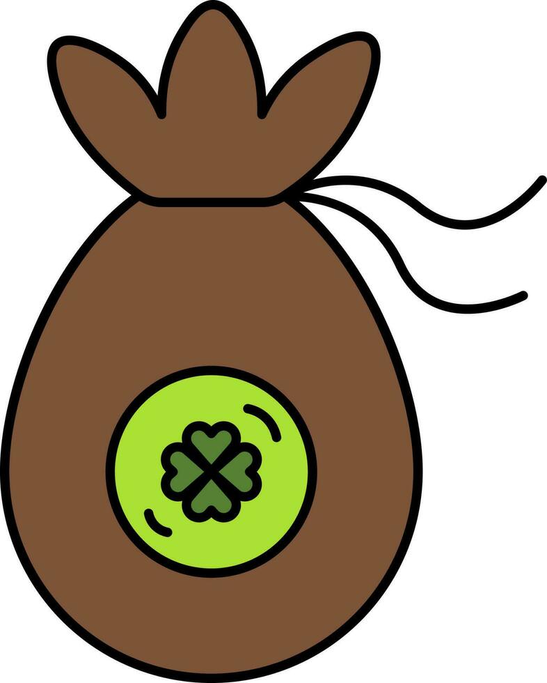 Clover Money Bag Brown And Green Icon. vector